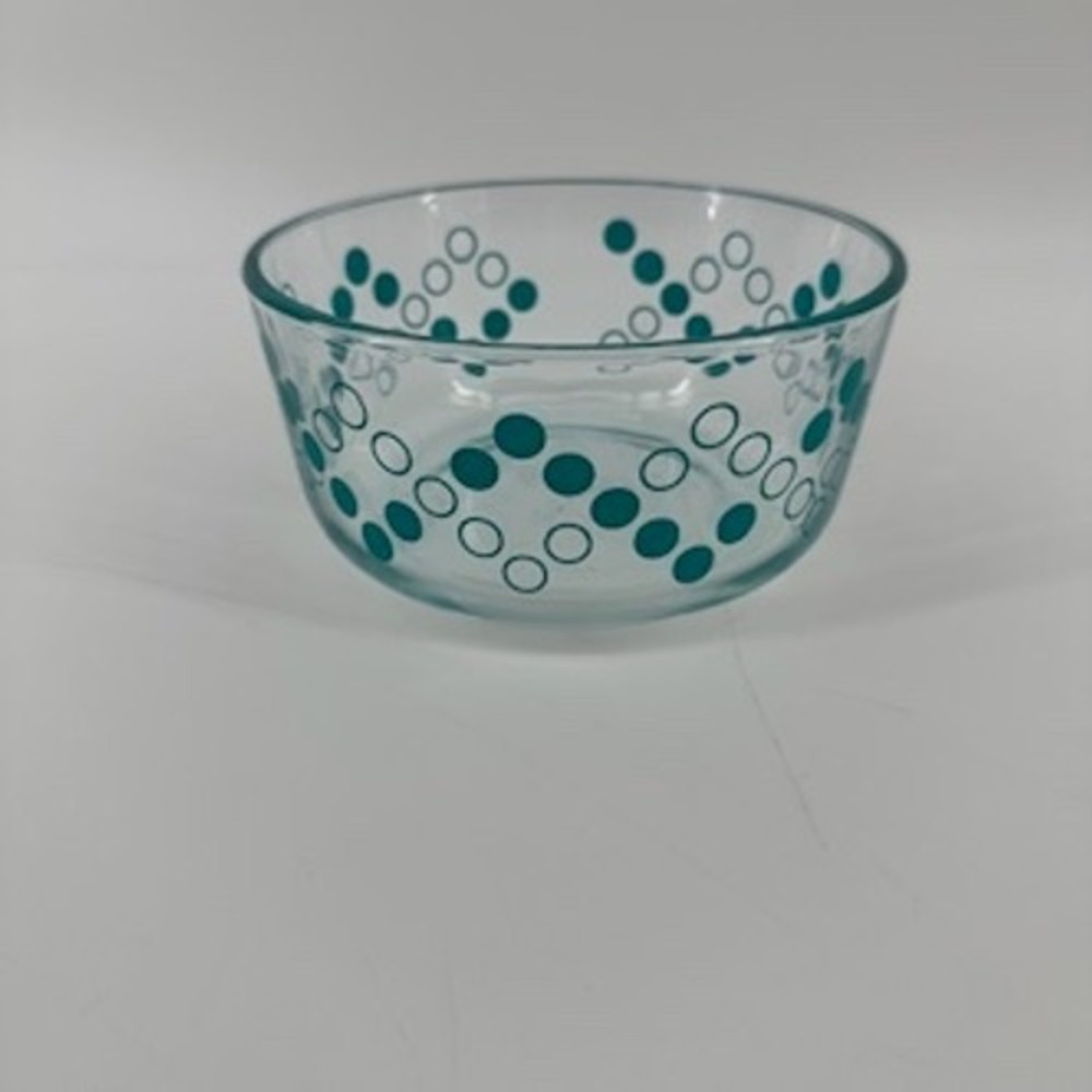 Vintage Pyrex Turquoise‎ Dots 6" Mixing Bowl Clear Glass Kitchenware Nesting